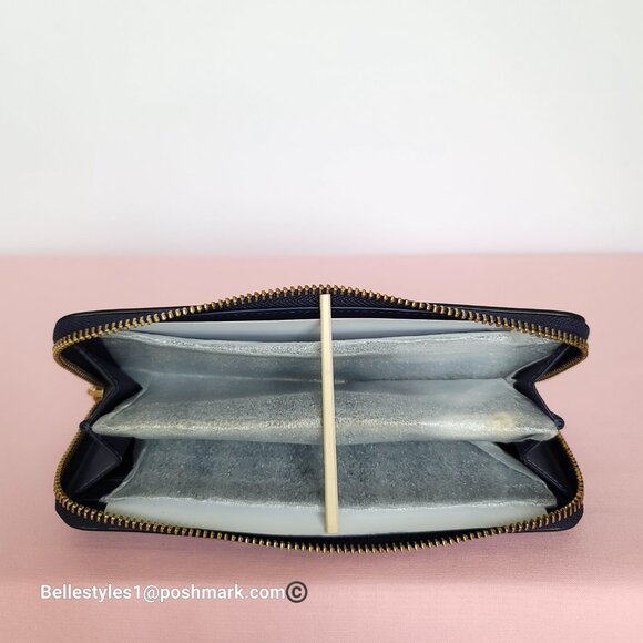 COACH Slim Accordion Smooth Leather Wallet with Back Slip Pocket- Dark Navy⭐ - Picture 11 of 16